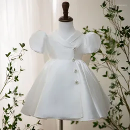 Girl Dresses Born Ruffle Sleeve Baby White Party Wedding Beads Infant Birthday Princess Baptism Communion Vestidos