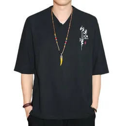 Koszule męskie Tang Suit Męski Summer Summer Vintage Chinese Style cienki bawełniany lniany haft z krótkim rękawem Top Męskie koszule 230613