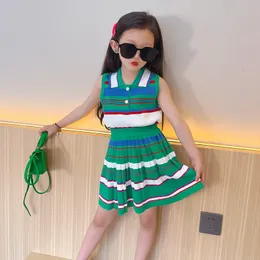 Clothing Sets Summer Girls 2 Pcs Set Toddler Vest Pleated Skirt Kids Suit Baby Set Children Fashion Clothes Preppy Style Striped 4-13Y 230613