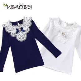 Camicie per bambini Camicetta per neonate Primavera Autunno Abbigliamento per bambini Camicia in pizzo a maniche lunghe in cotone bianco per la scuola Costume per bambini in tinta unita 3-10 Ye 230613