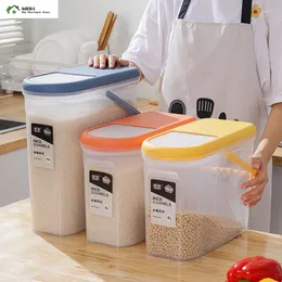 Bottiglie di stoccaggio 8 / 10kg Secchio di riso sigillato in plastica portatile Cucina Serbatoio trasparente Contenitori per farina e cereali a prova di umidità