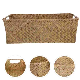 Geschirr-Sets, gewebter Aufbewahrungskorb, Deckel, Küchenbox, Kleinigkeiten, Organisationsmatte, Gras, Brot, Korbgeflecht, 33 x 23 x 11 cm, Schaufenster, Haushalt, Obst