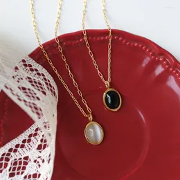 Hänge halsband mode minimalistisk svart vit opal halsband kvinnors smycken krage kedja titanium stål pläterade nacktillbehör