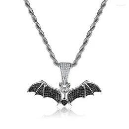 Pendant Necklaces Out Black Zircon Bat Necklace For Men Women Fashion Hip Hop Punk Gothic Party Jewelry Drop