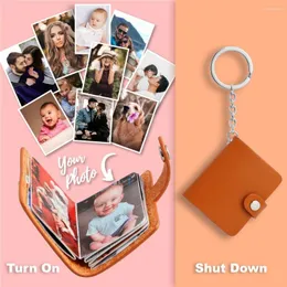 Keychains Personlig mini Po Leather Custom 12st Colorful Picture Book Keyring Family Anniversary Diy Wallet Pallet Pendant