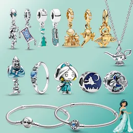 925 Sterling Silver Princess Jasmine Charm är lämplig för Pandora Original Charm Armband Pearl Woman Love Gifts för gratis leverans