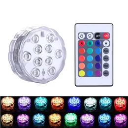 IP68 Waterproof Submersible LED Lights Built in 10 LED Beads With 24 Keys Remote Control 16 Color Changing Underwater Night Lamp Tea Light Vase Party Wedding i0614