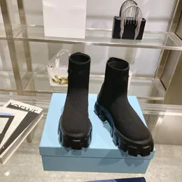 Women Designer Boots Monolith Platform Booties Black Blue Knutted مرنة على المثلث الأزياء في الركبة أحذية الشتاء الحجم 35-41