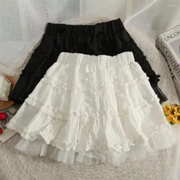 Kjolar kawaii vita minikjol kvinnor svart harajuku söt fluffig lolita mesh ruffle koreansk mode y2k kläder streetwear