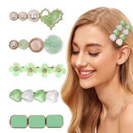 5pcs/card hair clip green color alloy clip clip spring style flower barrettes for women girls hight law accessories