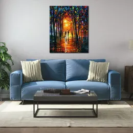 Abstract Landscape Canvas Art Bathroom Decor Dark Park Handmade Oil Painting Modern