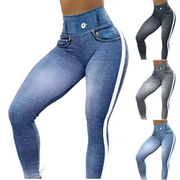 Women Casual Simulation Fitted Jeans Slim High Waist Elastic