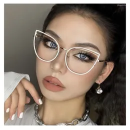 Sunglasses Anti-Blue-Ray Fashion Style Women Reading Glasses Metal Spectacle Frame With Hollow-Carved Design Resin Optical Blue Cut Lens