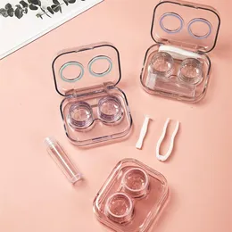 Estojo para óculos de sol estilo pinça transparente rosa estojo para lentes de contato para mulheres caixa de lentes portátil recipiente viagem 230605300V