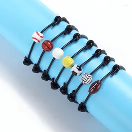 Charm Bracelets Sport Style Adjustable Basketball Soccer Rugby Volleyball Braided Rope Bracelet Ball For Women Men Jewelry Gifts