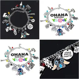 Charm Bracelets Ohana Means Family Lilo Vintage Charms Bracelet Bangles Crystal Beads Sier Chain Links Christmas Jewelry Drop Deliver Dhpqe