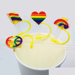 Trinkhalme Benutzerdefinierte Regenbogenflagge Sile St Toppers Zubehör Er Charms Wiederverwendbarer Spritzwassergeschützter Staubstopfen Dekorativ 8 mm Party Drop Dhpon