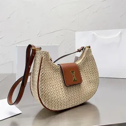 2023 Женщина соломенная пляжная сумка дизайнерская сумка роскошная сумка для плеча маленькая леди бродяга на молнии черная коричневая 5а