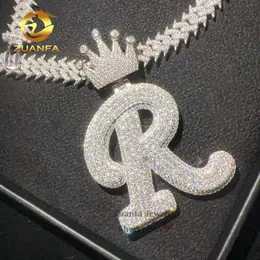 Collana in argento massiccio 925 ghiacciato personalizzato da 10 mm con catena a maglia cubana VVS Moissanite con nome a catena con pendente a forma di lettera hip-hop