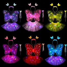 تنانير LED LED LIGHT Butterfly Wings Girls Chostume Halloween Princess Dress Angel Luminous Tutu Skirt Party Up 230614