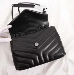 2023 حقيبة الكتف في حقيبة اليد الفاخرة العلامة التجارية Loulou Y على شكل نمط التماس Seam Leather Layes Metal Chain Black Clamshell Messenger Premium Bage Touch Bag