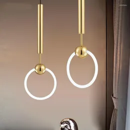 Pendant Lamps Lights Dia.30cm Modern Gold LED Lamp For Bedroom Bedside Dining Room Decoration Single Ring Plated Hanging