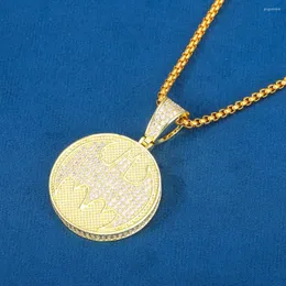 Colares com Pingente Hip Hop Banhado a Ouro Colar Redondo Micro Pave de Zircônia Banhado a Ouro para Homens Três Correntes