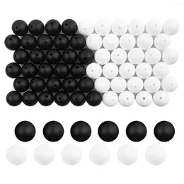Mücevher torbaları 60 paket 15mm silikon boncuklar diy bilek kolye siyah beyaz