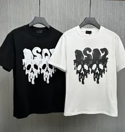 Men's T shirt Designer DSQ Chest Letter Logo skull Color Block Graffiti Fashion Couple Tshirt Loose Black and White Top Size M-3XL