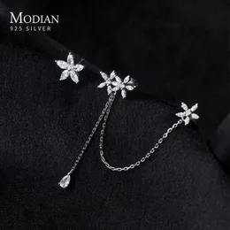 Ear Cuff Modian Fashion 925 Sterling Silver Sweet Romantic Flower Tassel Long Chain Clips örhängen för kvinnor Fina smycken Inga genomborrade öron 230614