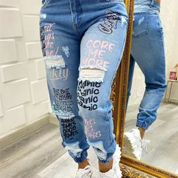 Женские джинсы печатные издания наклонные карманные джинсы повседневные джинсы Женщины 230613