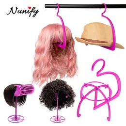 Wig Stand Plussign 6Pcs/Lot Plastic Wig Hanger Stand Salon Barber Hanging Hats Holder Display Stand Wig Head Stand Foldable Hair Tools 230614