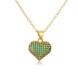 Neue trendige Micro Pave Herz Anhänger Halskette 18K vergoldete Messing Halsketten für Frauen Geschenk