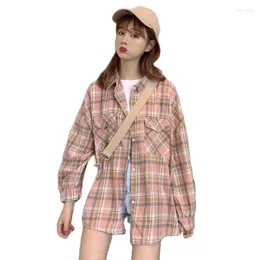 Kvinnor BLOUSES Fashion Plaid Shirt Women Summer Autumn Tops 2023 Teenage Girl Students Lose Thin Sunscreen Female Shirts Jacket