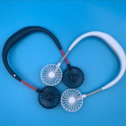 Mini Portable Fan USB Raddningsbar halsband Gadgets lata hängande dubbla kylning Mini Sport 360 grader roterande för hemmakontoret med platt paket