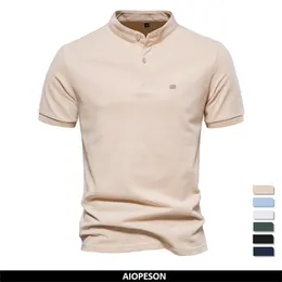 Polo Masculino AIOPESON 100% Algodão Cor Sólida Casual Gola Manga Curta Masculino Alta Qualidade Verão 230614