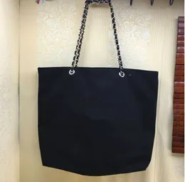 Classic white print Black Canvas Chain Shopping bag classic Beach travel bag Women's laundry bag Cosmetics Makeup organizer