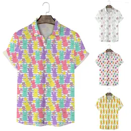 Camisas Casuais Masculinas Camisa Masculina Manga Curta Dia da Páscoa Estampa Cartoon Bottom Up Summer Tops Mens Férias Praia Camisetas Hawaianas