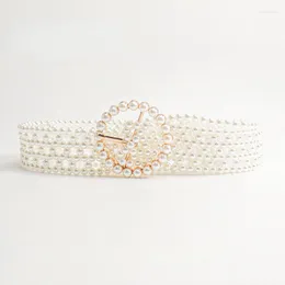 Bälten White Pearl Wide Belt For Woman Decorative Summer Dress Accessories Elegant Luxury Hollow Free Perforation