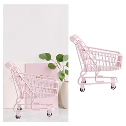 Storage Baskets Shopping Cartbasket Mini Kids Grocery Trolley Basketsprop Miniature Metal Dollhousesmall Kid Handle Pretend Play Hand 230613