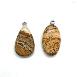 Charms Natural Stone Egg Kształt obrazowy wisiorek 15x29mm upuść pół preciou urok DIY Naszyjnik Akcesorium