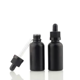 Frascos de perfume de óleo essencial de vidro fosco preto e frasco conta-gotas de pipeta de reagente líquido 5ml a 100ml Igejk