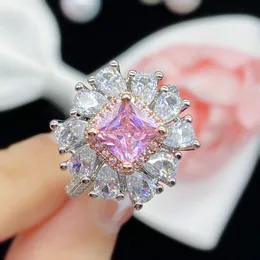 Anello di fiore rosa zircone ad anello d'argento a colori anelli da sposa per le donne gioielli di fidanzamento della promessa nuziale