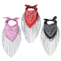 Rhinestone Fringed Bandana Women Wszechstronny wzór nerkowca Hip Hop Bandanas Bling Bling Women's Party Nekury Hair Band Scarf