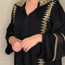 Ethnic Clothing Jellaba Hooded Women Abaya Black Long Sleeves Dubai Turkey Morocco V neck Robe Loose Gurban Islam Muslin 230613