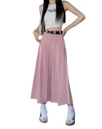 Women's high waist with belt sashes pleaated a-line long skirt SMLXL