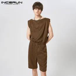 Erkek Şort Erkek Tulumlar Çizgili Yaka Kişisi Elastik Bel Rompers Street Giyim Sıradan Erkek Playsuits Tulumlar S-5XL Incerun 230613