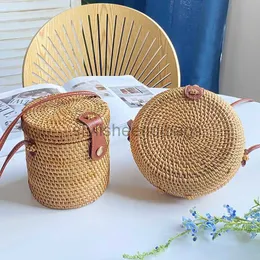 SystlishEndibags Beach Bags Rattan Bag Ins Diagonal Mini Sen Series Literature and Art Hand Wide Counter Counter Leather Buckle