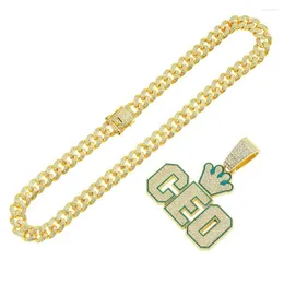 Collane con ciondolo Ins Hip Hop Crystal Full Diamond Personalità CEO Lettera Collana Miami Rap Cuban Chain Choker da uomo