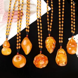 Hänge halsband kinesiska gula bivax tröja halsband vatten droppblommor kalebass lämnar bärnsten män kvinnor smyckekedja